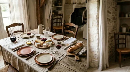 Table française dressée avec élégance, mettant en valeur la convivialité et l'art de vivre à la française