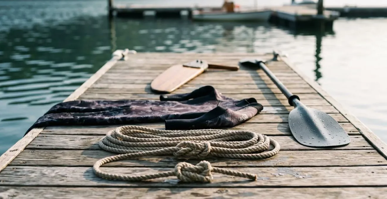 Groupe d'enfants en gilets de sauvetage apprenant les techniques de voile lors d'un stage nautique encadré