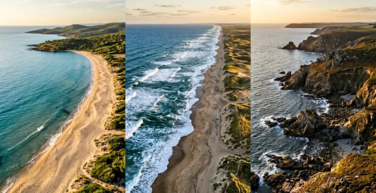Vue panoramique du littoral français montrant les trois façades maritimes avec leurs caractéristiques naturelles