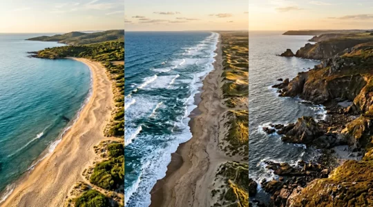 Vue panoramique du littoral français montrant les trois façades maritimes avec leurs caractéristiques naturelles